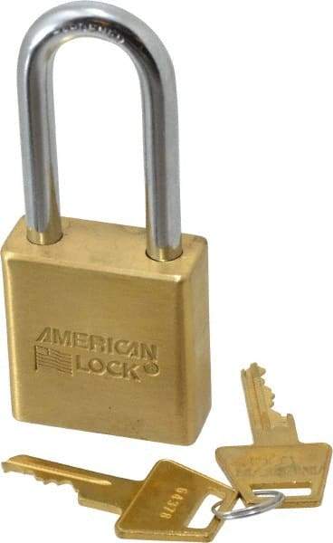American Lock - 2" Shackle Clearance, Keyed Different A5561 Padlock - 5/16" Shackle Diam, Steel & Brass, with Solid Extruded Brass Finish - Industrial Tool & Supply
