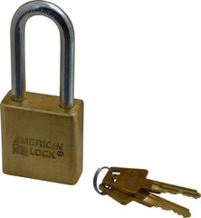 American Lock - 2" Shackle Clearance, Keyed Alike A5561 Padlock - 5/16" Shackle Diam, Steel & Brass, with Solid Extruded Brass Finish - Industrial Tool & Supply