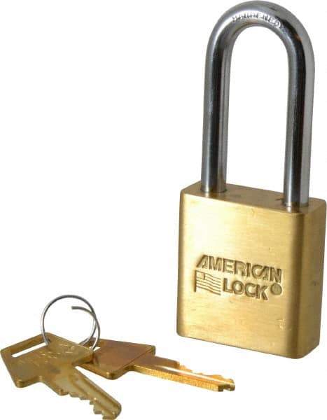 American Lock - 2" Shackle Clearance, Keyed Alike A5561 Padlock - 5/16" Shackle Diam, Steel & Brass, with Solid Extruded Brass Finish - Industrial Tool & Supply