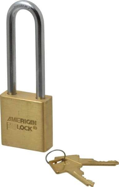 American Lock - 3" Shackle Clearance, Keyed Different A5562 Padlock - 5/16" Shackle Diam, Steel & Brass, with Solid Extruded Brass Finish - Industrial Tool & Supply
