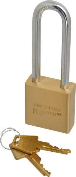 American Lock - 3" Shackle Clearance, Keyed Alike A5562 Padlock - 5/16" Shackle Diam, Steel & Brass, with Solid Extruded Brass Finish - Industrial Tool & Supply