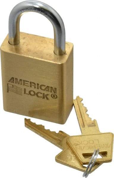 American Lock - 1" Shackle Clearance, Keyed Different A5530 Padlock - 1/4" Shackle Diam, Steel & Brass, with Solid Extruded Brass Finish - Industrial Tool & Supply