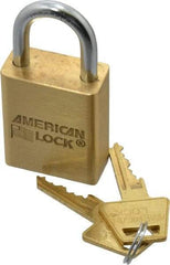American Lock - 1" Shackle Clearance, Keyed Different A5530 Padlock - 1/4" Shackle Diam, Steel & Brass, with Solid Extruded Brass Finish - Industrial Tool & Supply