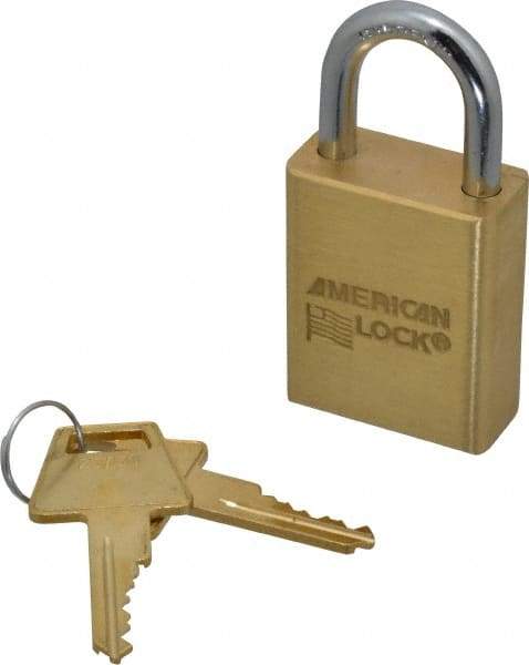 American Lock - 1" Shackle Clearance, Keyed Alike A5530 Padlock - 1/4" Shackle Diam, Steel & Brass, with Solid Extruded Brass Finish - Industrial Tool & Supply