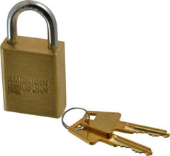 American Lock - 1" Shackle Clearance, Keyed Alike A5530 Padlock - 1/4" Shackle Diam, Steel & Brass, with Solid Extruded Brass Finish - Industrial Tool & Supply