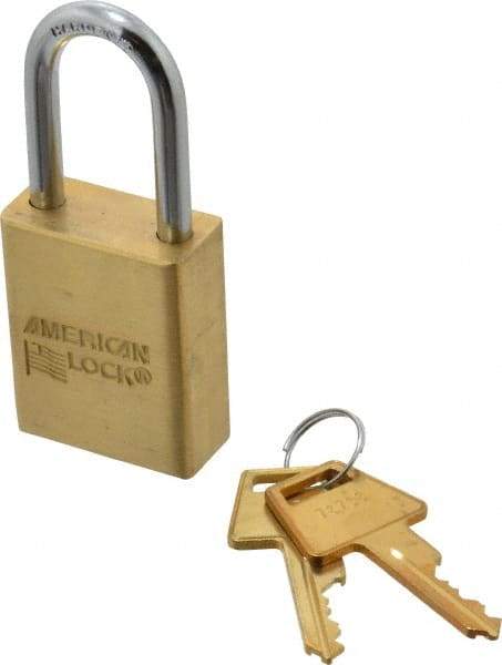 American Lock - 1-1/2" Shackle Clearance, Keyed Different A5531 Padlock - 1/4" Shackle Diam, Steel & Brass, with Solid Extruded Brass Finish - Industrial Tool & Supply