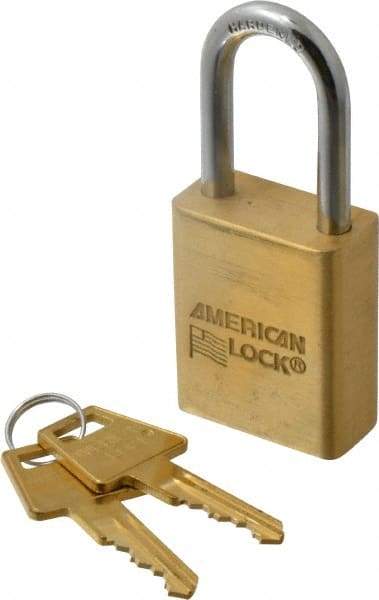 American Lock - 1-1/2" Shackle Clearance, Keyed Alike A5531 Padlock - 1/4" Shackle Diam, Steel & Brass, with Solid Extruded Brass Finish - Industrial Tool & Supply