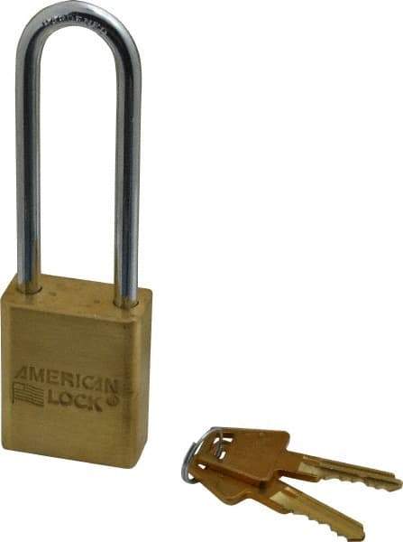 American Lock - 3" Shackle Clearance, Keyed Different A5532 Padlock - 1/4" Shackle Diam, Steel & Brass, with Solid Extruded Brass Finish - Industrial Tool & Supply