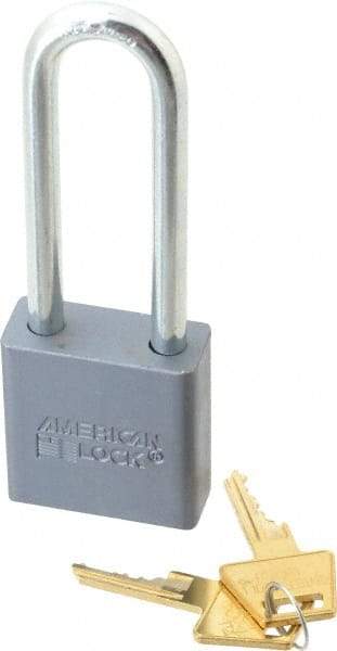 American Lock - 3" Shackle Clearance, Keyed Alike A12 Padlock - 5/16" Shackle Diam, Aluminum, with Solid Aluminum Finish - Industrial Tool & Supply