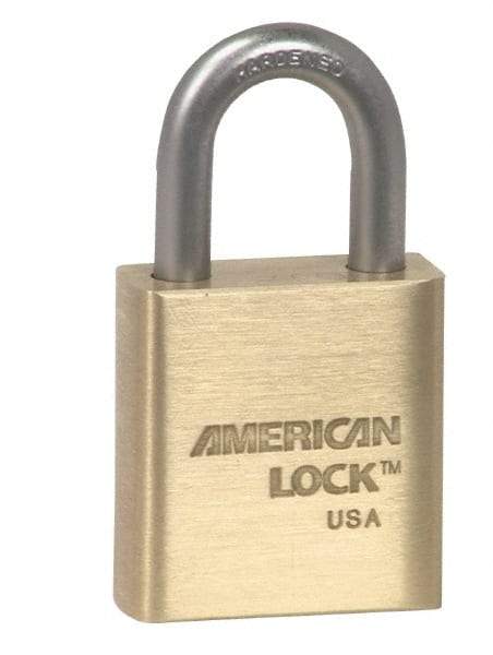 American Lock - 1-1/16" Shackle Clearance, Keyed Alike A5560 Padlock - 5/16" Shackle Diam, Steel & Brass, with Solid Extruded Brass Finish - Industrial Tool & Supply