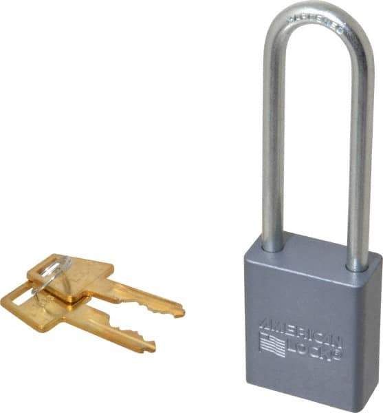 American Lock - 3" Shackle Clearance, Keyed Different A32 Padlock - 1/4" Shackle Diam, Aluminum, with Solid Aluminum Finish - Industrial Tool & Supply
