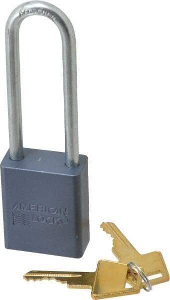 American Lock - 3" Shackle Clearance, Keyed Alike A32 Padlock - 1/4" Shackle Diam, Aluminum, with Solid Aluminum Finish - Industrial Tool & Supply