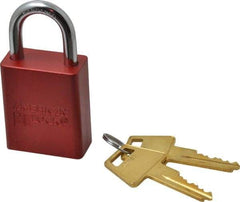 American Lock - Keyed Alike Conductive Lockout Padlock - 1" Shackle Clearance, 1/4" Shackle Diam, 1.8" Body Height x 1-1/2" Body Width, Red, 5 Pins - Industrial Tool & Supply