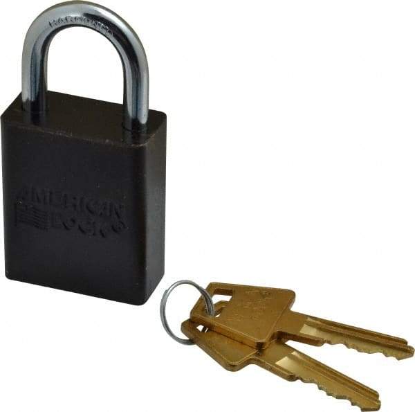 American Lock - Keyed Alike Conductive Lockout Padlock - 1" Shackle Clearance, 1/4" Shackle Diam, 1.8" Body Height x 1-1/2" Body Width, Black, 5 Pins - Industrial Tool & Supply
