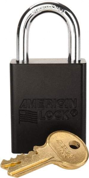 American Lock - Keyed Alike Conductive Lockout Padlock - 1" Shackle Clearance, 1/4" Shackle Diam, 1.8" Body Height x 1-1/2" Body Width, Black, 5 Pins - Industrial Tool & Supply