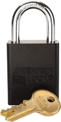 American Lock - Keyed Alike Conductive Lockout Padlock - 1" Shackle Clearance, 1/4" Shackle Diam, 1.8" Body Height x 1-1/2" Body Width, Black, 5 Pins - Industrial Tool & Supply