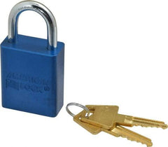 American Lock - Keyed Alike Conductive Lockout Padlock - 1" Shackle Clearance, 1/4" Shackle Diam, 1.8" Body Height x 1-1/2" Body Width, Blue, 5 Pins - Industrial Tool & Supply
