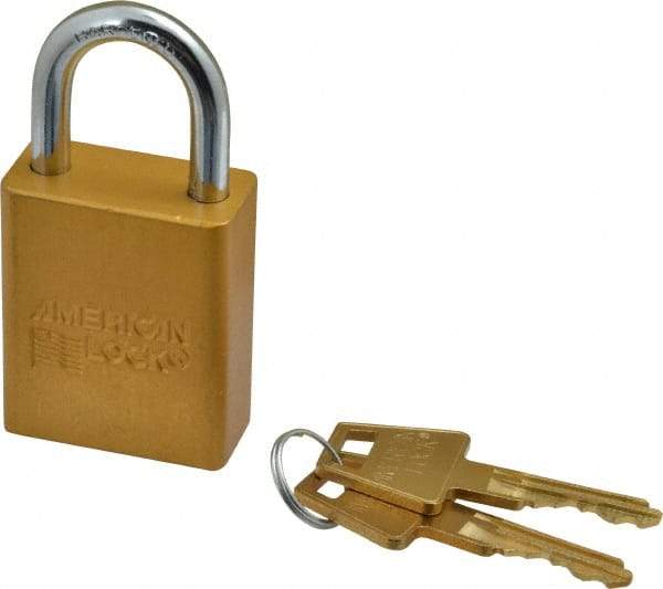 American Lock - Keyed Different Conductive Lockout Padlock - 1" Shackle Clearance, 1/4" Shackle Diam, 1.8" Body Height x 1-1/2" Body Width, Yellow, 5 Pins - Industrial Tool & Supply