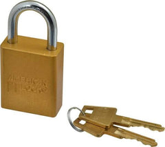 American Lock - Keyed Different Conductive Lockout Padlock - 1" Shackle Clearance, 1/4" Shackle Diam, 1.8" Body Height x 1-1/2" Body Width, Yellow, 5 Pins - Industrial Tool & Supply