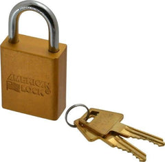 American Lock - Keyed Alike Conductive Lockout Padlock - 1" Shackle Clearance, 1/4" Shackle Diam, 1.8" Body Height x 1-1/2" Body Width, Yellow, 5 Pins - Industrial Tool & Supply