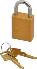 American Lock - Keyed Alike Conductive Lockout Padlock - 1" Shackle Clearance, 1/4" Shackle Diam, 1.8" Body Height x 1-1/2" Body Width, Yellow, 5 Pins - Industrial Tool & Supply