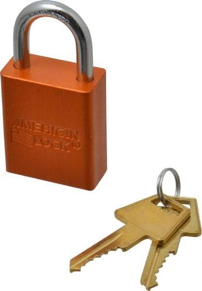 American Lock - Keyed Alike Conductive Lockout Padlock - 1" Shackle Clearance, 1/4" Shackle Diam, 1.8" Body Height x 1-1/2" Body Width, Orange, 5 Pins - Industrial Tool & Supply