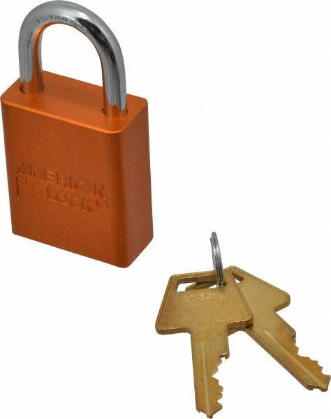 American Lock - Keyed Alike Conductive Lockout Padlock - 1" Shackle Clearance, 1/4" Shackle Diam, 1.8" Body Height x 1-1/2" Body Width, Orange, 5 Pins - Industrial Tool & Supply
