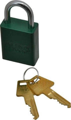 American Lock - Keyed Alike Conductive Lockout Padlock - 1" Shackle Clearance, 1/4" Shackle Diam, 1.8" Body Height x 1-1/2" Body Width, Green, 5 Pins - Industrial Tool & Supply