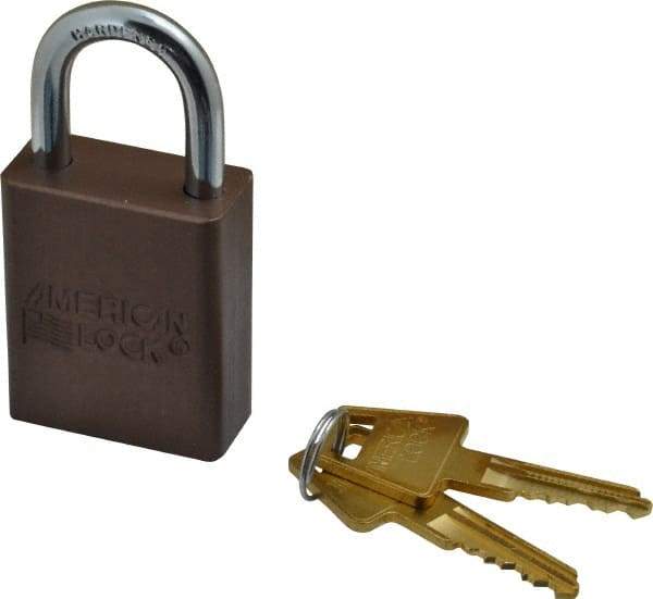 American Lock - Keyed Alike Conductive Lockout Padlock - 1" Shackle Clearance, 1/4" Shackle Diam, 1.8" Body Height x 1-1/2" Body Width, Brown, 5 Pins - Industrial Tool & Supply