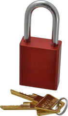 American Lock - Keyed Alike Conductive Lockout Padlock - 1-1/2" Shackle Clearance, 1/4" Shackle Diam, 1.8" Body Height x 1-1/2" Body Width, Red, 5 Pins - Industrial Tool & Supply
