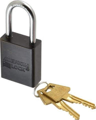 American Lock - Keyed Alike Conductive Lockout Padlock - 1-1/2" Shackle Clearance, 1/4" Shackle Diam, 1.8" Body Height x 1-1/2" Body Width, Black, 5 Pins - Industrial Tool & Supply