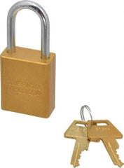 American Lock - Keyed Different Conductive Lockout Padlock - 1-1/2" Shackle Clearance, 1/4" Shackle Diam, 1.8" Body Height x 1-1/2" Body Width, Yellow, 5 Pins - Industrial Tool & Supply
