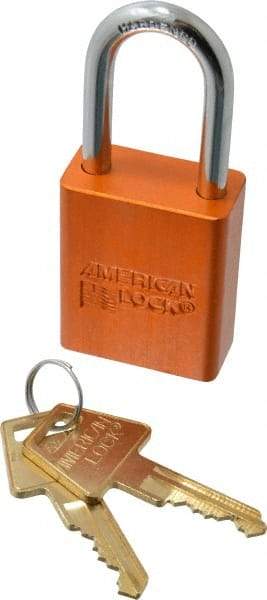 American Lock - Keyed Alike Conductive Lockout Padlock - 1-1/2" Shackle Clearance, 1/4" Shackle Diam, 1.8" Body Height x 1-1/2" Body Width, Orange, 5 Pins - Industrial Tool & Supply