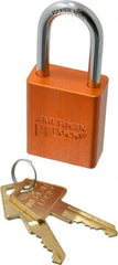 American Lock - Keyed Alike Conductive Lockout Padlock - 1-1/2" Shackle Clearance, 1/4" Shackle Diam, 1.8" Body Height x 1-1/2" Body Width, Orange, 5 Pins - Industrial Tool & Supply