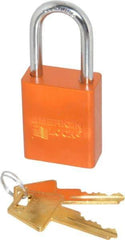 American Lock - Keyed Alike Conductive Lockout Padlock - 1-1/2" Shackle Clearance, 1/4" Shackle Diam, 1.8" Body Height x 1-1/2" Body Width, Orange, 5 Pins - Industrial Tool & Supply