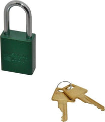 American Lock - Keyed Alike Conductive Lockout Padlock - 1-1/2" Shackle Clearance, 1/4" Shackle Diam, 1.8" Body Height x 1-1/2" Body Width, Green, 5 Pins - Industrial Tool & Supply