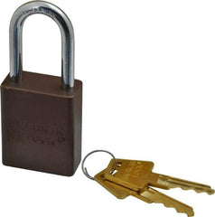 American Lock - Keyed Different Conductive Lockout Padlock - 1-1/2" Shackle Clearance, 1/4" Shackle Diam, 1.8" Body Height x 1-1/2" Body Width, Brown, 5 Pins - Industrial Tool & Supply