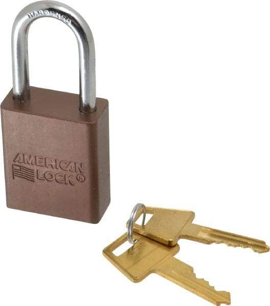 American Lock - Keyed Alike Conductive Lockout Padlock - 1-1/2" Shackle Clearance, 1/4" Shackle Diam, 1.8" Body Height x 1-1/2" Body Width, Brown, 5 Pins - Industrial Tool & Supply