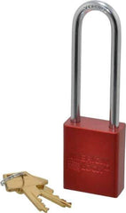American Lock - Keyed Different Conductive Lockout Padlock - 3" Shackle Clearance, 1/4" Shackle Diam, 1.8" Body Height x 1-1/2" Body Width, Red, 5 Pins - Industrial Tool & Supply