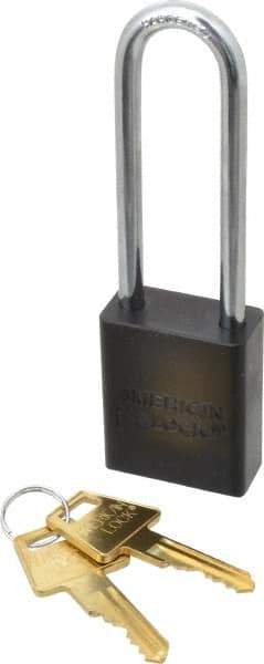 American Lock - Keyed Different Conductive Lockout Padlock - 3" Shackle Clearance, 1/4" Shackle Diam, 1.8" Body Height x 1-1/2" Body Width, Black, 5 Pins - Industrial Tool & Supply