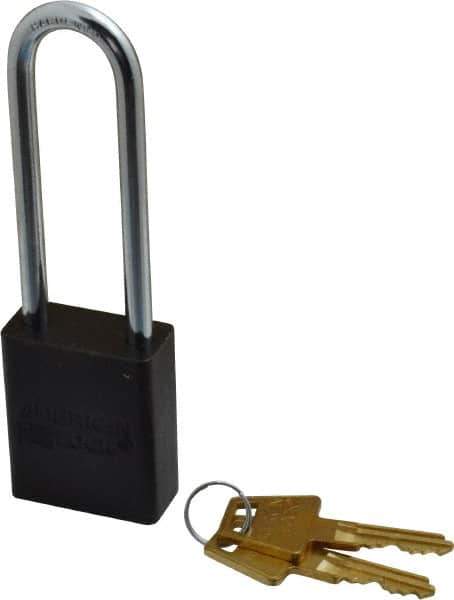 American Lock - Keyed Alike Conductive Lockout Padlock - 3" Shackle Clearance, 1/4" Shackle Diam, 1.8" Body Height x 1-1/2" Body Width, Black, 5 Pins - Industrial Tool & Supply