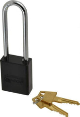 American Lock - Keyed Alike Conductive Lockout Padlock - 3" Shackle Clearance, 1/4" Shackle Diam, 1.8" Body Height x 1-1/2" Body Width, Black, 5 Pins - Industrial Tool & Supply