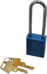 American Lock - Keyed Different Conductive Lockout Padlock - 3" Shackle Clearance, 1/4" Shackle Diam, 1.8" Body Height x 1-1/2" Body Width, Blue, 5 Pins - Industrial Tool & Supply