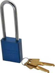 American Lock - Keyed Alike Conductive Lockout Padlock - 3" Shackle Clearance, 1/4" Shackle Diam, 1.8" Body Height x 1-1/2" Body Width, Blue, 5 Pins - Industrial Tool & Supply