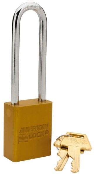 American Lock - Keyed Different Conductive Lockout Padlock - 3" Shackle Clearance, 1/4" Shackle Diam, 1.8" Body Height x 1-1/2" Body Width, Yellow, 5 Pins - Industrial Tool & Supply