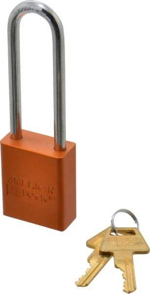 American Lock - Keyed Different Conductive Lockout Padlock - 3" Shackle Clearance, 1/4" Shackle Diam, 1.8" Body Height x 1-1/2" Body Width, Orange, 5 Pins - Industrial Tool & Supply