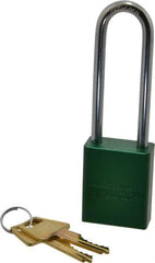 American Lock - Keyed Different Conductive Lockout Padlock - 3" Shackle Clearance, 1/4" Shackle Diam, 1.8" Body Height x 1-1/2" Body Width, Green, 5 Pins - Industrial Tool & Supply