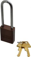 American Lock - Keyed Different Conductive Lockout Padlock - 3" Shackle Clearance, 1/4" Shackle Diam, 1.8" Body Height x 1-1/2" Body Width, Brown, 5 Pins - Industrial Tool & Supply