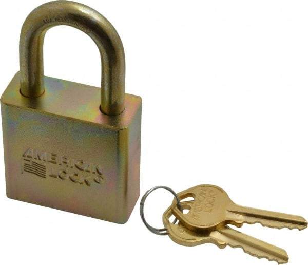American Lock - 1-1/16" Shackle Clearance, Keyed Alike A5200GLN Padlock - 5/16" Shackle Diam, Steel, with Solid Steel Finish - Industrial Tool & Supply
