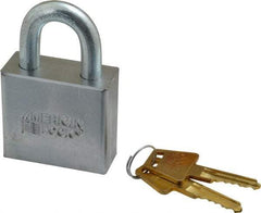 American Lock - 1-1/8" Shackle Clearance, Keyed Different A50 Padlock - 3/8" Shackle Diam, Steel, with Solid Steel Finish - Industrial Tool & Supply